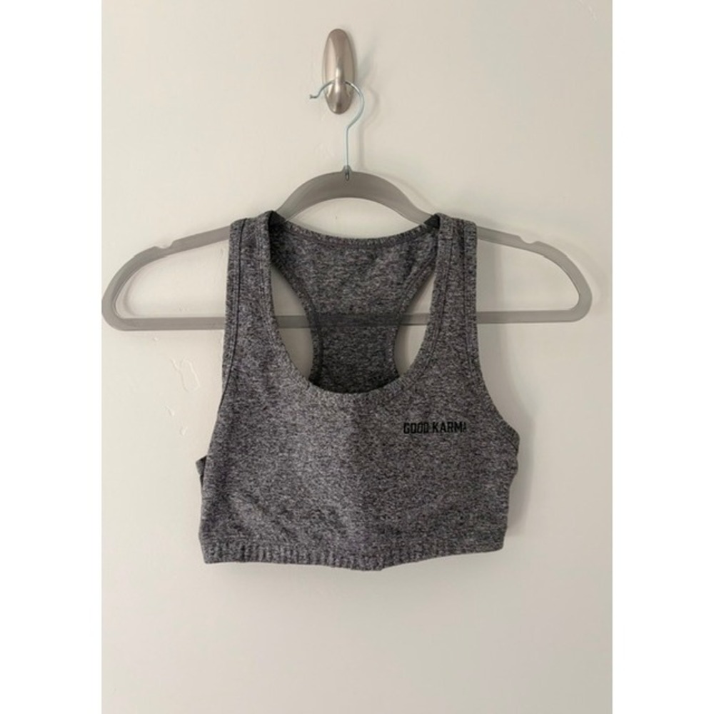 Good Karma‎ Womens Gray Heathered Racerback Sports Bra Medium